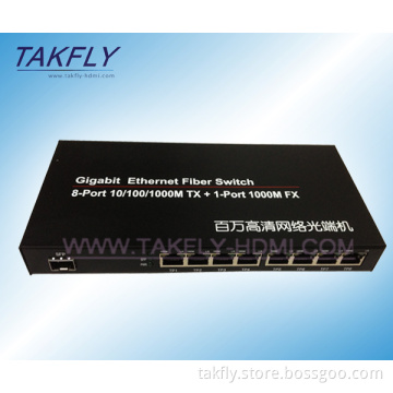 10/100/1000m 1-Port Fx + 8-Port Tp Fiber Switch/Optical Converter